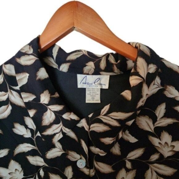 Anne Carson Black 100% Silk Floral Flower‎ Print Women's Plus Size 2X - Picture 4 of 12